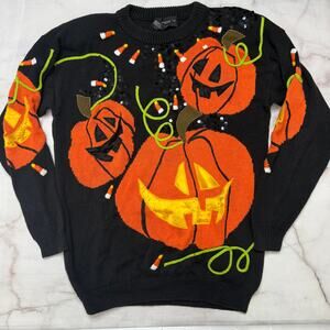 Vintage Spree Halloween Sweater Black Size L Sequins Candy Corn Jack-O-Lanterns